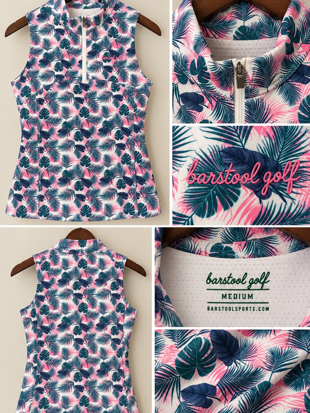 Barstool Sports Golf Women’s Sleeveless Zip Up Top - Built-In Bra Medium